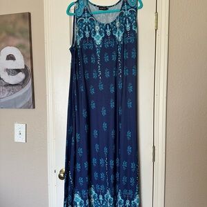 Reborn Navy Maxi Dress with Teal Paisley Accents
